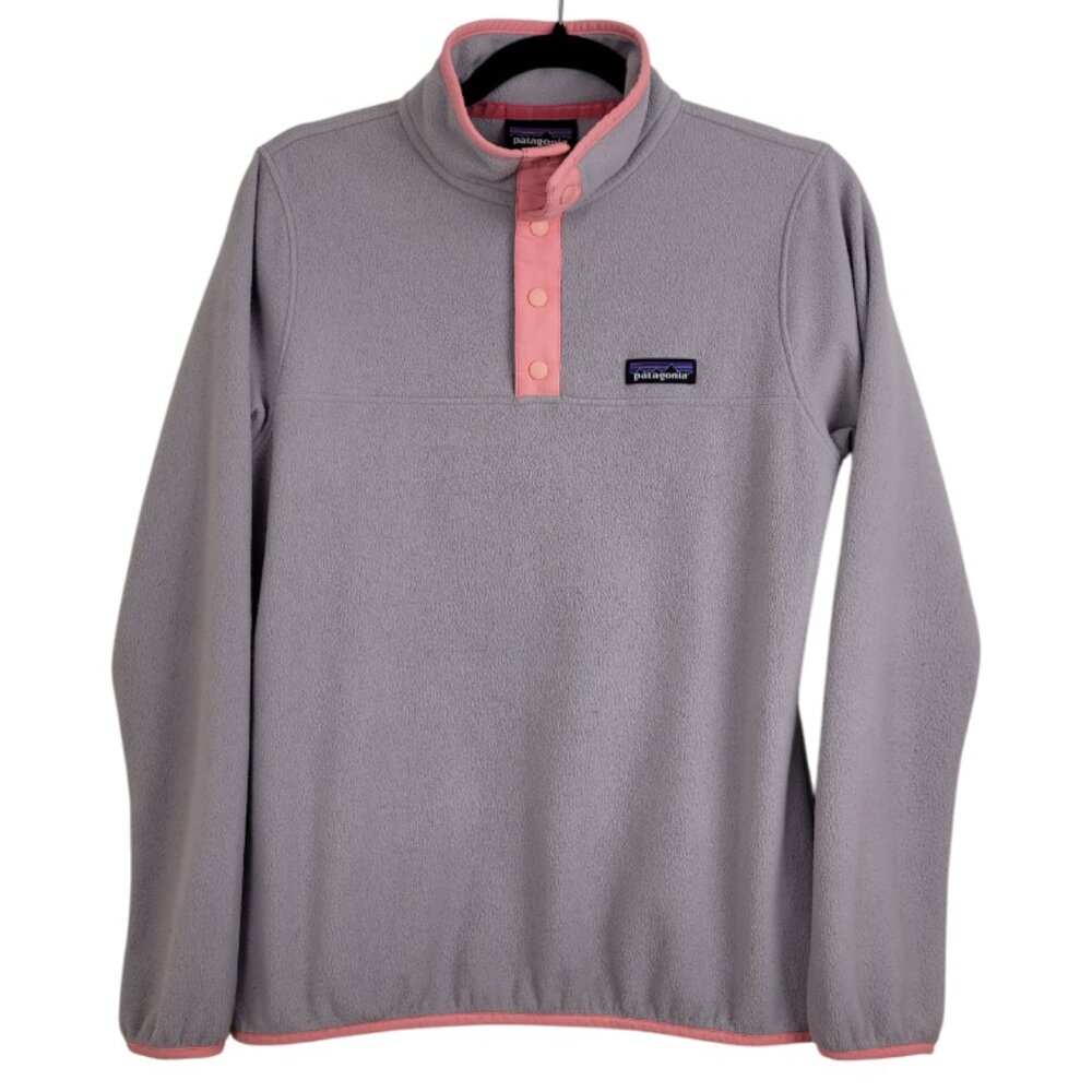 Patagonia Quarter Button Fleece Sweater women's small gray pink
